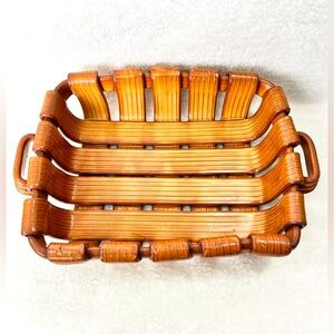 Tadinate Square Basket Woven Ceramic Pottery W/ Handles Made In Italy